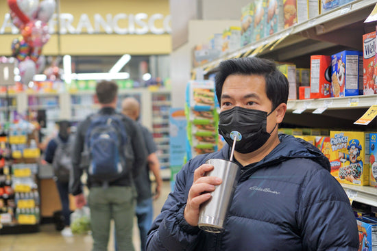 SIP Airtight Drinking Valve:  Safely drink while shopping and running errands without removing your mask 